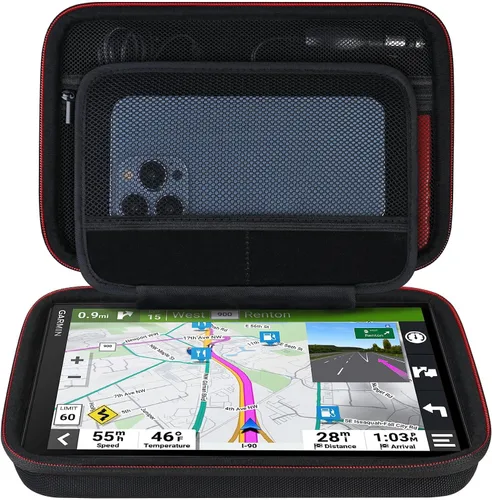 Vista 8 de Elonbo Funda rígida de viaje GPS para Garmin dezl OTR1000 de 10 pulgadas, Garmin dezl OTR1010/Garmin RV 1090 Sistema de navegación GPS, bolsillo
