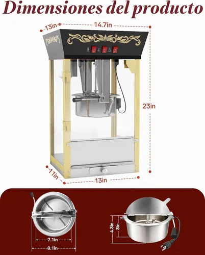 Vista 6 de Máquina de palomitas de maíz de 12 onzas, fabricante de palomitas