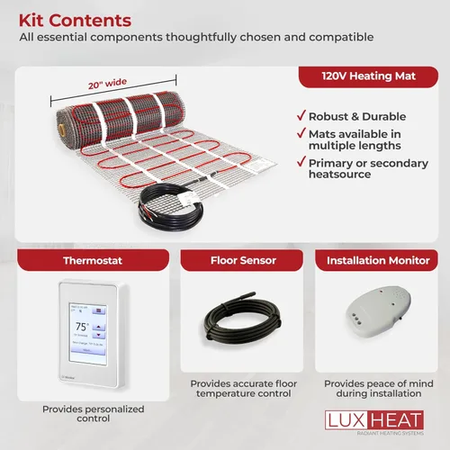 Vista 7 de Kit de alfombrilla de calefacción de suelo LuxHeat de 10 pies cuadrados - Alfombrilla de calefacción eléctrica de 120V con termostato - Sistema
