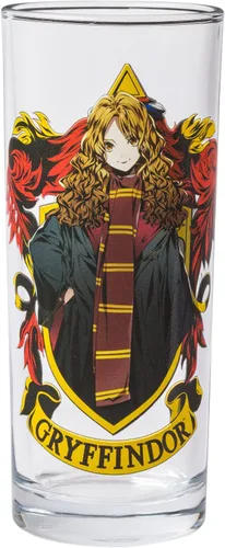Vista 3 de Silver Buffalo Harry Potter Gryffindor Squad con Hermione Granger, Ron Weasley, y Fred y George estilo anime, juego de 4 vasos de vidrio de 10 onzas