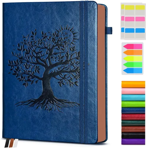 Vista 37 de Diario vintage de cuero con 300 páginas numeradas, diario rayado A4 para hombres y mujeres, diarios para escribir, cuaderno de rayas universitarias
