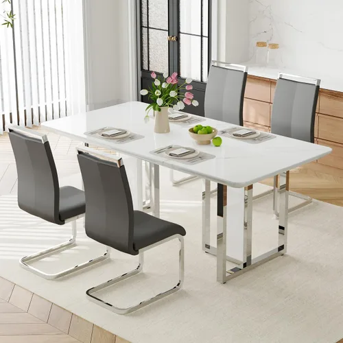 Vista 26 de Juego de mesa de comedor Marle blanca de 63 pulgadas para 4