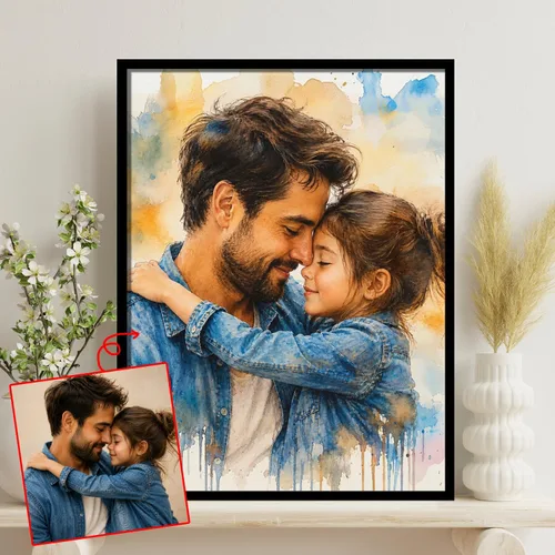 Vista 2 de NAZENTI Retrato de acuarela personalizado de foto, arte de pared con foto familiar, regalos personalizados para el día del padre para abuelo, papá