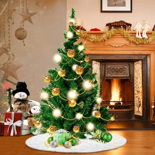 Vista 3 de Falda para árbol de Navidad - 36 pulgadas Falda blanca para árbol de Navidad, falda de alta gama, suave, clásica, esponjosa, de piel sintética
