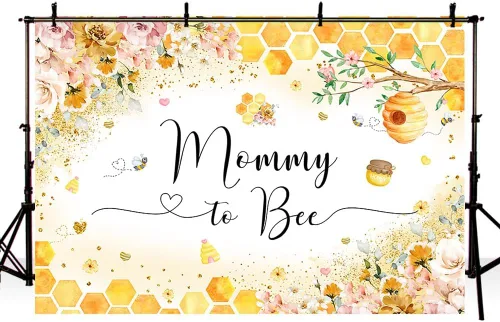 Vista 4 de AIBIIN A Little Honey Bee is on The Way - Fondo de vinilo amarillo de 7 x 5 pies, decoración de baby shower, fondo de fotografía de abejorro