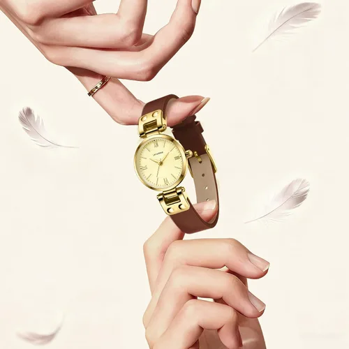 Vista 2 de NN BEN NEVIS Relojes para mujer elegante clásico pequeño reloj de cuero dorado Easy Reader Relojes de pulsera para mujer