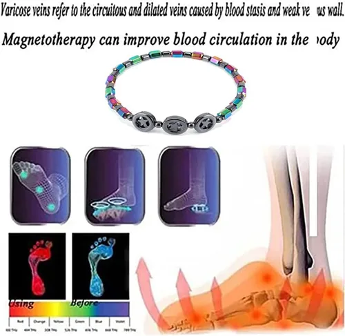 Vista 4 de Tobilleras de obsidiana negra para mujer, 2 tobilleras antihinchazón magnéticas delgadas de hematita y antiansiedad para yoga, Sin gemas.
