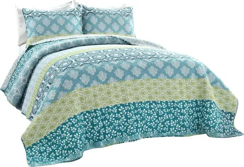 Vista 9 de Lush Decor - Juego de ropa de cama de 3 piezas, colorido diseño bohemio a rayas, reversible