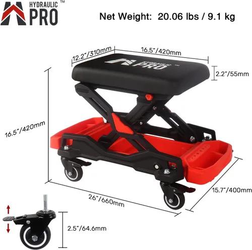 Vista 2 de Asiento de arrastre automotriz con ruedas rodantes, taburete mecánico con capacidad de 300 libras, taburete de garaje resistente con almohadilla