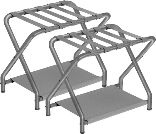 Vista 11 de HOOBRO Portaequipajes, soporte plegable para maleta con estante de almacenamiento de tela para habitación de invitados, dormitorio, hotel, soporta