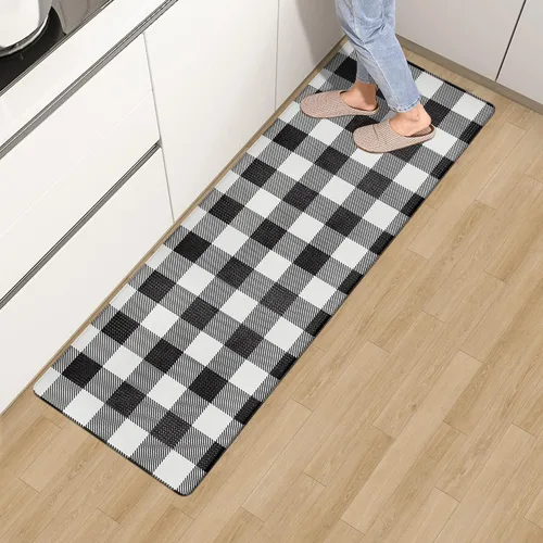 Vista 23 de Tapete Largo de Cocina y Alfombra Tapetes Antifatiga para Piso de Cocina Corredor 17.3''x71'' Negro Rojo Buffalo a Cuadros Corredor Alfombra