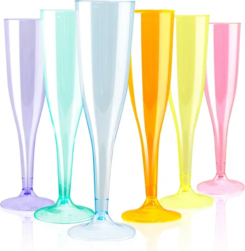 Vista 15 de WDF - Juego de 36 copas de champán de plástico azul transparente, 7 onzas, copas de champán desechables para fiestas, bodas, cumpleaños, primavera