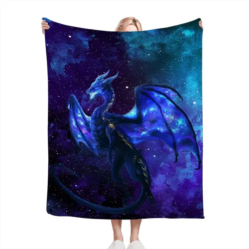 Vista 2 de Tijuboni Manta de dragón para niños y hombres, manta espacial de dragón para niños y adultos, manta de vellón ultrasuave y acogedora para sofá