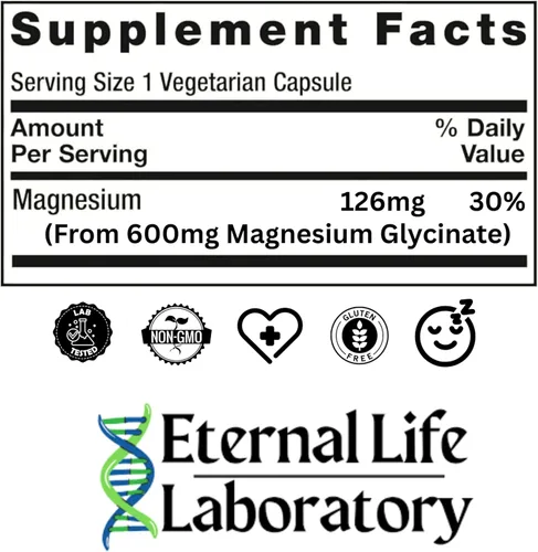 Vista 2 de Glicinato de magnesio puro 600 mg - 60 cápsulas - Bisglicinato de magnesio quelado para una absorción óptima - Apoya la salud muscular y del sistema