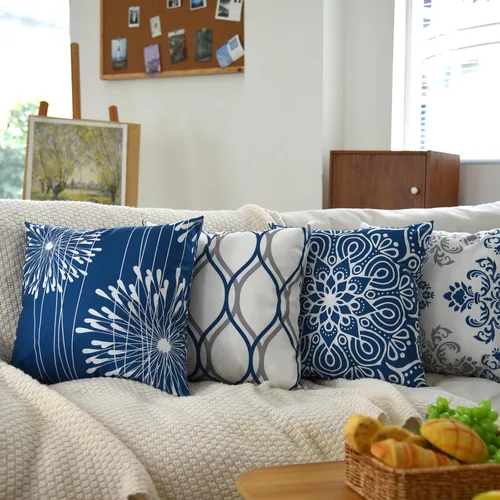 Vista 5 de Coliuso Fundas Decorativas para Almohadas de Tiro 16x16 Juego de 4, Azul Moderno Simple Cuadrado Funda de Almohada Cojín para Sofá Sillón