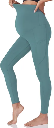 Vista 2 de POSHDIVAH Leggings de entrenamiento de maternidad para mujer sobre el vientre, pantalones de yoga con bolsillos, ropa deportiva suave, pantalones