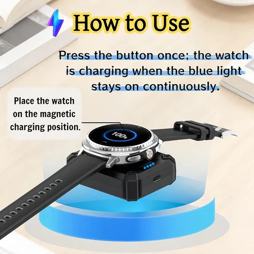 Vista 2 de lepmok Cargador inalámbrico para Samsung Galaxy Watch 8/8 Classic/7/6/6 Classic/5/4/4 Classic/Ultra/FE/Active 1/2, base de carga rápida portátil