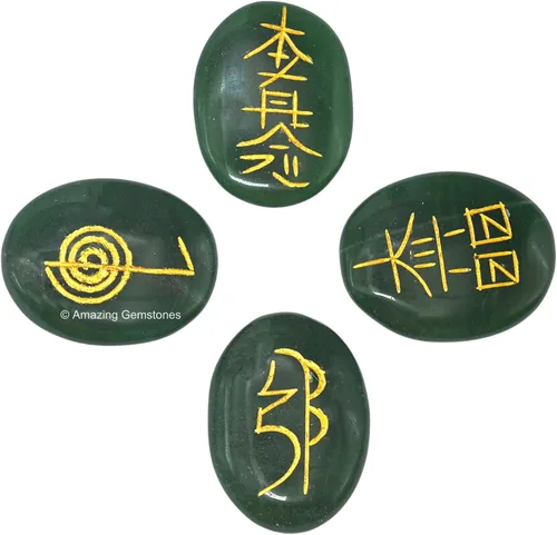 Vista 15 de Amazing Gemstone Piedras de Reiki de cristal de amatista con símbolos grabados para curación Usui Reiki, juego de 4 piezas