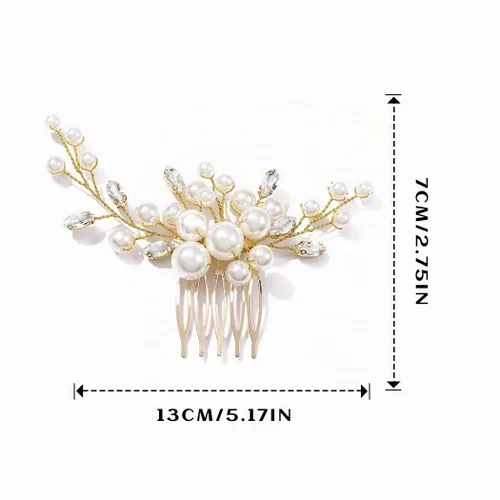Vista 6 de Evild Clip de pelo nupcial de la perla Peine del pelo de la boda del Rhinestone del oro Accesorios para el cabello para Dorado