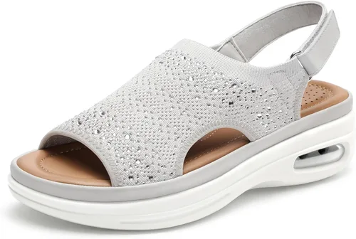 Vista 12 de mysoft Sandalias cómodas para caminar con amortiguación de aire para mujer, zapatos de plataforma de punto transpirable