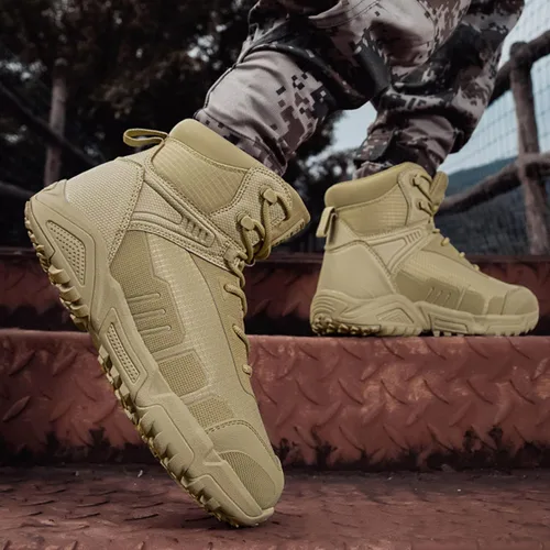 Vista 7 de Botas de senderismo ligeras para hombre, botas de caza, botas de trabajo, botas tácticas militares, botas de combate para motocicleta