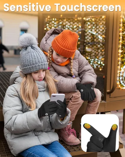 Vista 5 de RIGWARL Warm Kids Winter Gloves for Boys Girls, Water-Resistant Touchscreen Gloves with Zipper Cuff, Gifts for Kids Christmas