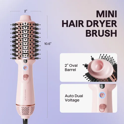 Vista 15 de Wavytalk Cepillo secador de pelo de doble voltaje para Europa y viajes internacionales, mini cepillo jet de 110 V-240 V, cepillo secador de pelo