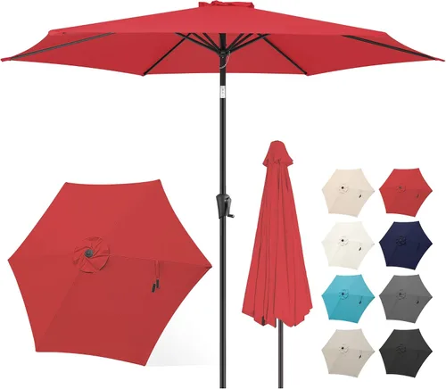 Vista 20 de FLAME&SHADE Sombrilla de patio de 11 pies, sombrilla de mesa para exteriores con botón de inclinación y manivela, protección UV, 8 varillas