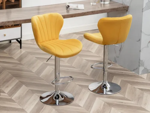 Vista 11 de Shell - Juego de 2 taburetes de bar giratorios ajustables con chasis plateado, silla de bar de terciopelo con respaldo medio, taburete de encimera