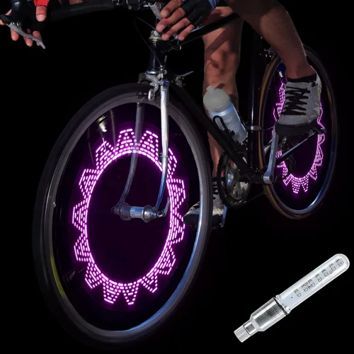 Vista 8 de DAWAY Luz de vástago de válvula de neumático de bicicleta A08 – Luces LED impermeables para rueda de bicicleta, lámpara intermitente de neón que