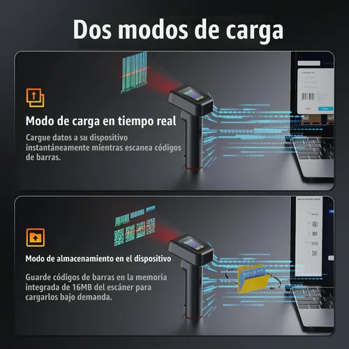 Vista 8 de Tera Pro 1D 2D QR Escáner de código de barras inalámbrico con pantalla de visualización del nivel de batería, visualización del tiempo, funciona