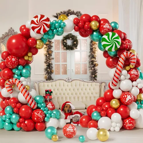 Vista 3 de AobkDeco Kit de arco de guirnalda de globos de Navidad, 153 unidades, globos de papel de aluminio de caramelo, globos de bastón de caramelo, globos