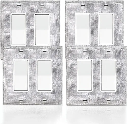 Vista 17 de 4 Piezas Cubiertas de Tomacorriente con Diamantes de Imitación Plateados Brillantes Placa de Pared 1 Gang Toggle Cubierta de Interruptor de Luz