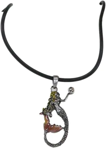 Vista 2 de Ebros Gift Princesa náutica Celestia Sirens of the Seas Queen Mermaid Holding Crystal Jewelry Colgante de medallón de aleación de peltre con collar