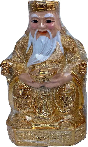 Vista 4 de Estatua dorada de CaiShen, CAI Shen, Dios de la fortuna, Dios de la riqueza, estatua de la suerte y la riqueza, decoración de Feng Shui, regalo