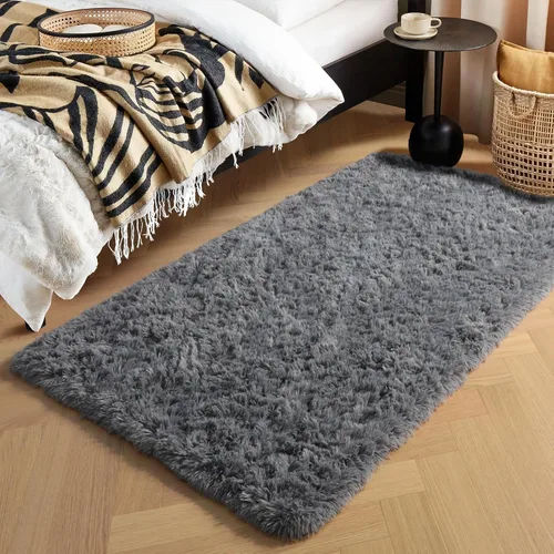 Vista 8 de Alfombras grises pequeñas para dormitorio, 2 x 4 pies, alfombras de pasillo lavables de felpa para pasillo 2- Gris