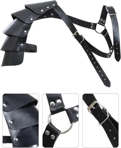 Vista 6 de Cinturón de cuero de caballero medieval para hombre, chal renacentista, capa de medio hombro, bufanda, brazaletes con hebilla, accesorios retro