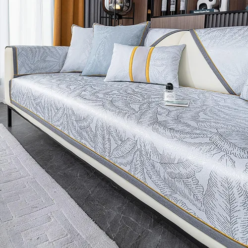 Vista 7 de Funda de sofá de seda de hielo para sofá de 1, 2, 3, 4 asientos, fundas de sofá modulares de verano, funda antideslizante en forma de L, funda