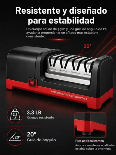 Vista 7 de Afilador de cuchillos eléctrico de 4 etapas, afilador de cuchillos resistente con ángulo de precisión de 20° para cuchillos rectos, dentados