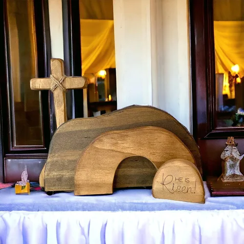 Vista 5 de Juego de bandeja de Pascua con texto en inglés "He is risen and He is not here" (A)