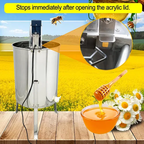Vista 3 de TECHTONGDA Extractor eléctrico de miel, extractor de abeja de 3 marcos, tambor giratorio de panal de abeja de acero inoxidable, equipo de centrífuga
