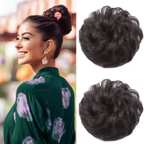 Vista 16 de 2 extensiones de cabello desordenado para moño (12) Banda de goma ondulada y rizada elástica para coleta de caballo