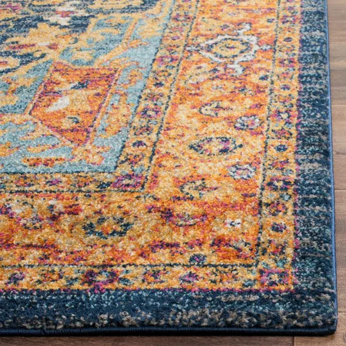 Vista 3 de SAFAVIEH Evoke Collection EVK275C Medallón oriental envejecido, no desprende pelusa, 2'2" x 4', color azul/naranja, alfombra de acento para sala