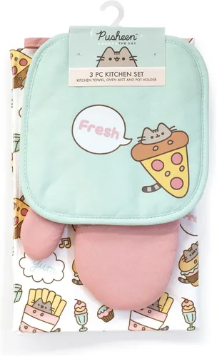 Vista 5 de Pusheen The Cat - Juego de cocina de 3 piezas, soporte para ollas, manopla de horno y toalla