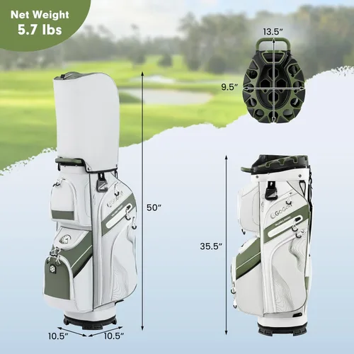 Vista 6 de Tangkula Bolsa de carrito de golf con divisores de longitud completa de 14 Verde y Blanco