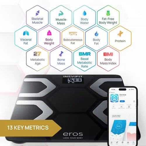 Vista 3 de INEVIFIT EROS - Báscula inteligente Bluetooth y báscula digital de cocina, paquete de fitness, composición corporal completa y solución