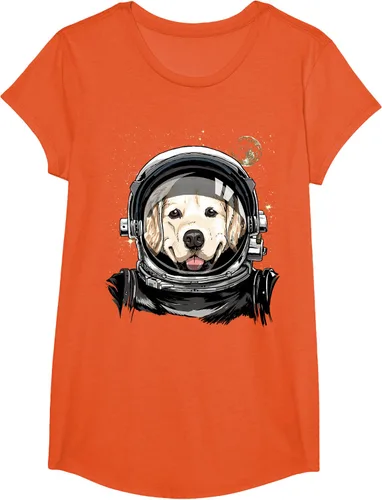 Vista 73 de Camiseta para amantes de los perros de los astronautas del espacio exterior Golden Retriever Lover, Negro