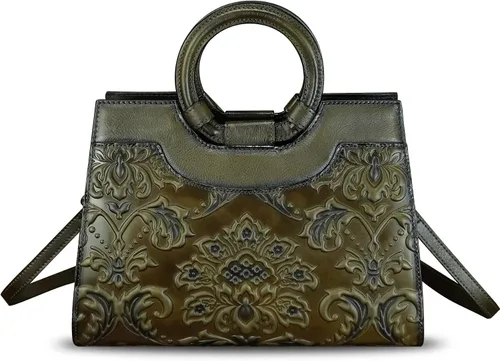 Vista 2 de Monederos y bolsos de cuero genuino para mujer, estilo vintage, de cuero en relieve, bolso cruzado de hombro, bolso con asa superior