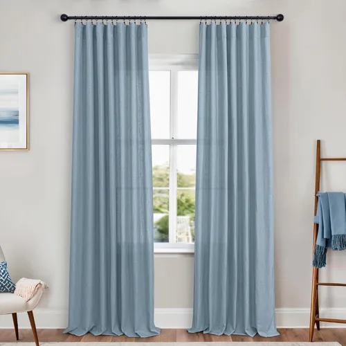 Vista 136 de KOUFALL Juego de 2 cortinas de puerta francesa, cortinas de lino para puerta/ventana, cortina transparente boho para cristal lateral delantero