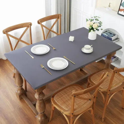 Vista 24 de Mantel elástico para mesa auxiliar de cóctel, ajustable de elastano, tamaño pequeño, para mesa auxiliar, 24 x 24 pulgadas, color beige
